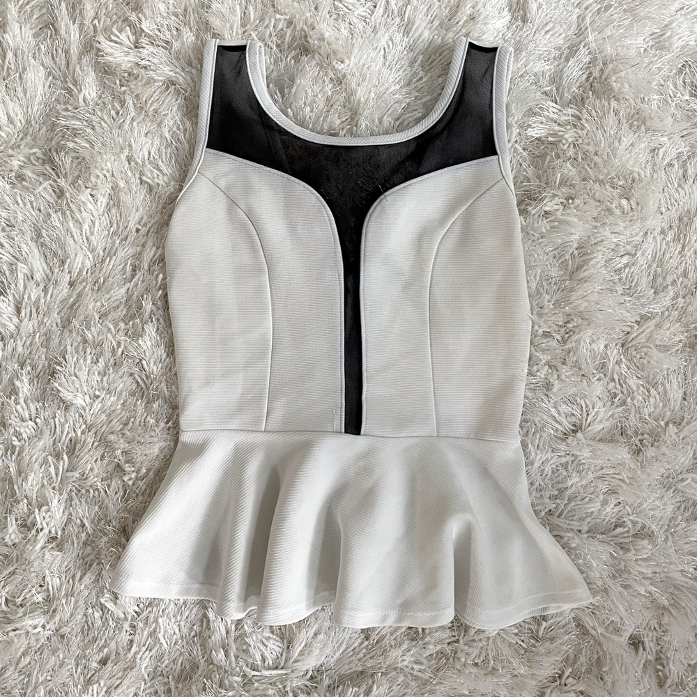Black & White Plunging Peplum Shirt